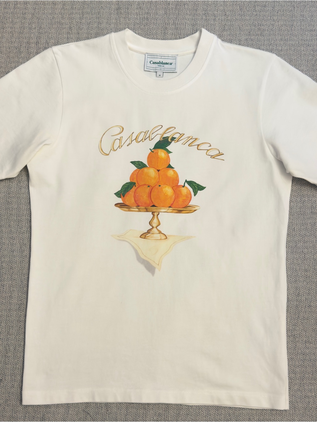 Casablanca Men's Cream Short Sleeve Tee With Orange Fruit Graphic
